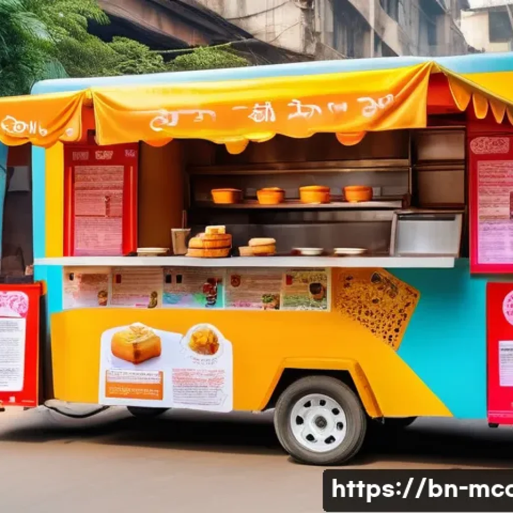 다문화 요리사와 푸드트럭 운영 - A vibrant street food truck scene in a bustling Bengali city, showcasing a colorful fusion menu comb...