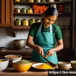 Home 21 다문화 요리사 시험 대비 학습법 - A vibrant kitchen scene showcasing a Bengali home cook preparing traditional dishes with fresh ingre...
