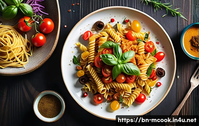 다문화 요리사와 푸드 스타일링 - A vibrant multicultural fusion dish plated elegantly on a white ceramic plate, combining Indian spic...