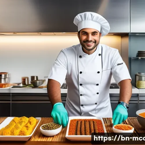 Home 31 다문화 요리사 필기시험 기출 문제 - A professional multicultural chef in a modern kitchen, wearing a clean chef’s uniform and apron, pre...