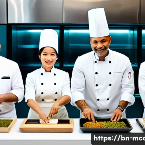 Home 30 다문화 요리사 취업 박람회 - A vibrant multicultural cooking event scene featuring professional chefs from diverse backgrounds co...