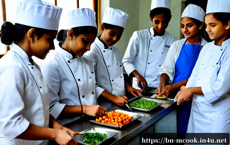 다문화 요리사의 멘토링 프로그램 - Photorealistic mentoring session in a bright professional teaching kitchen, an experienced Bengali f...